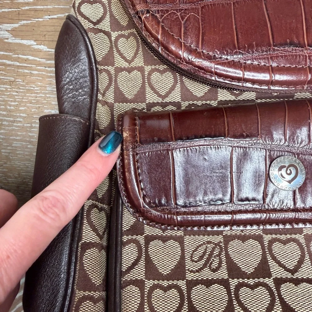 Brighton Heart Print Mini Backpack Brown Leather Trim Croc Flap Bag